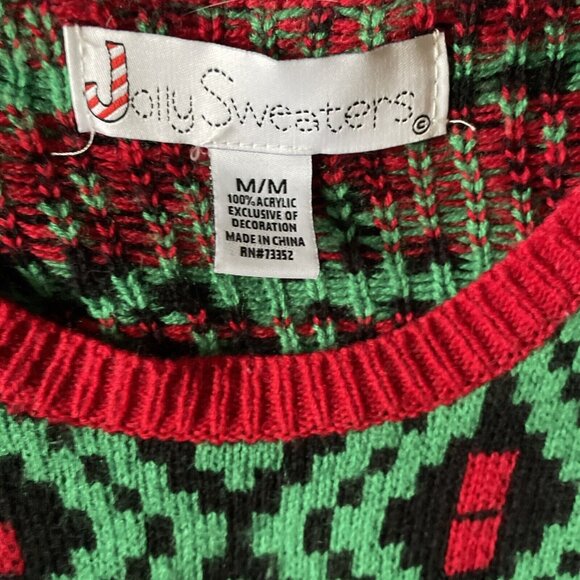 Ugly Christmas Sweater With Llama Wearing Sunglasses & Bells Red Green Black Acr - Picture 5 of 9